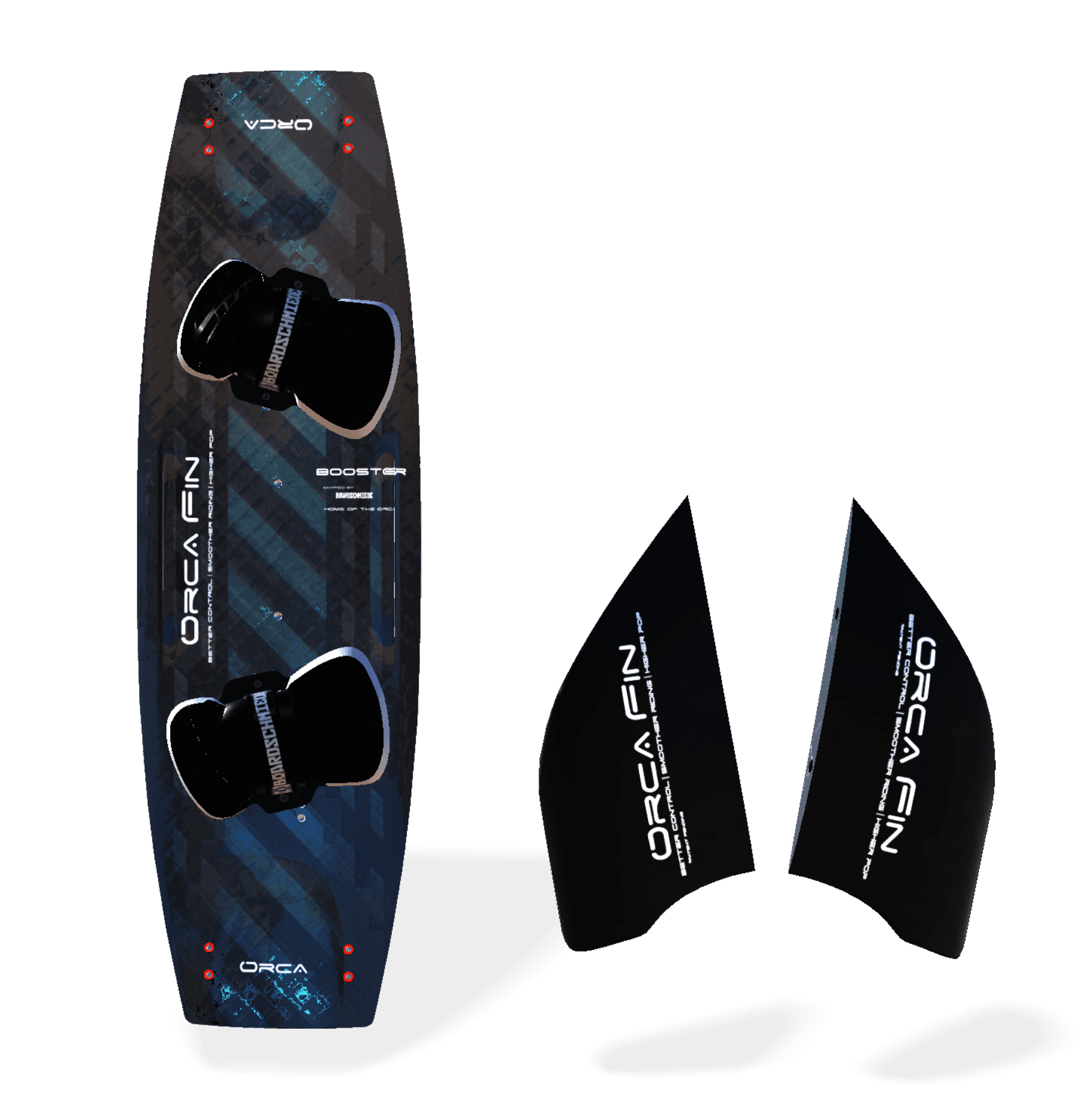 Orca Booster board and Orca Fins pairing for maximum control